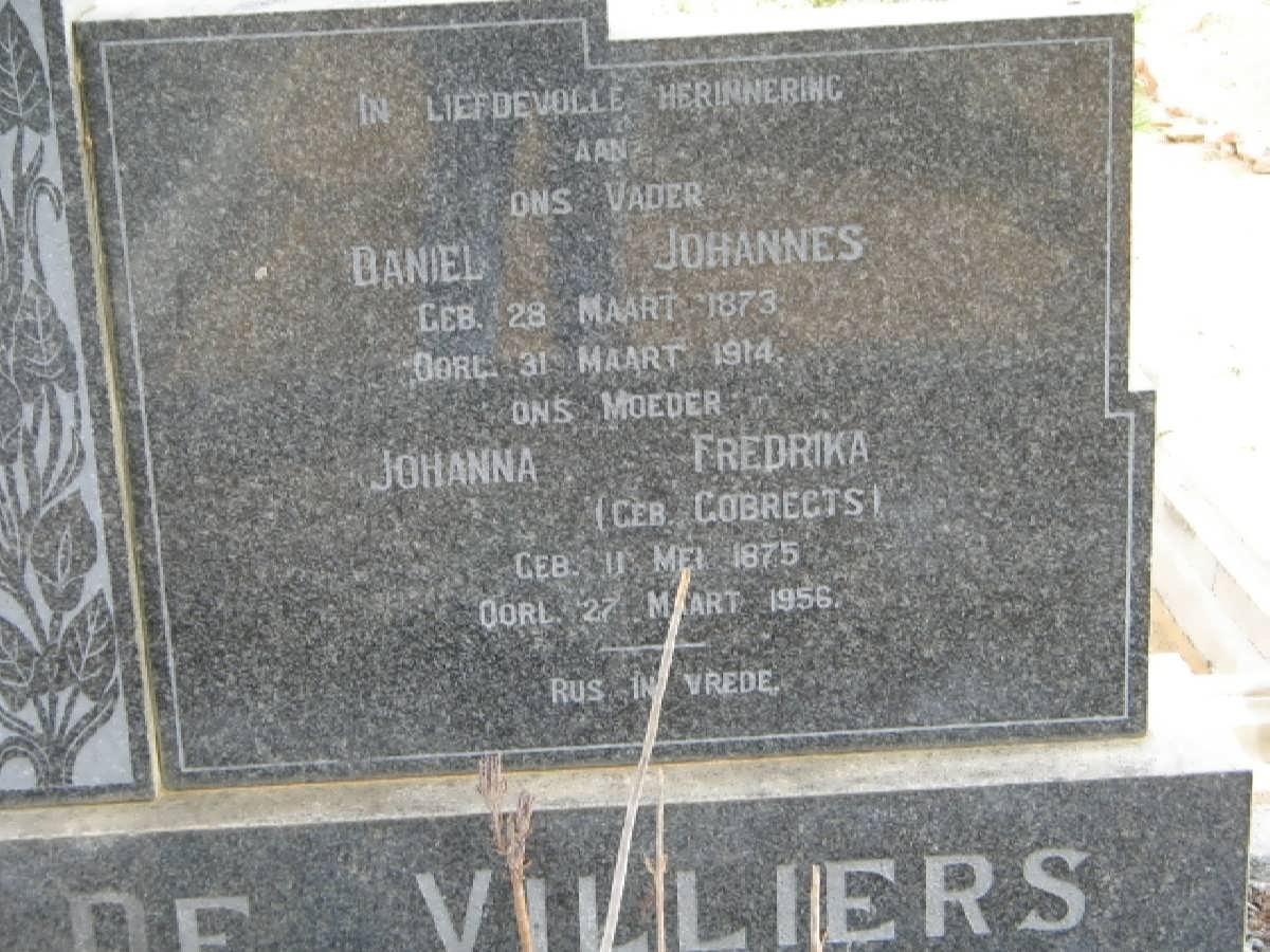 VILLIERS Daniel Johannes, de 1873-1914 &amp; Johanna Fredrika GOBRECHTS 1875-1956