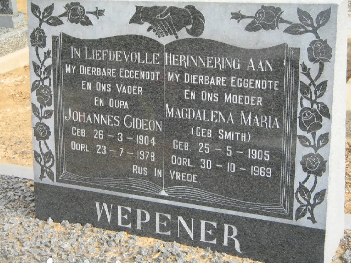 WEPENER Johannes Gideon 1904-1978 &amp; Magdalena Maria SMITH 1905-1969