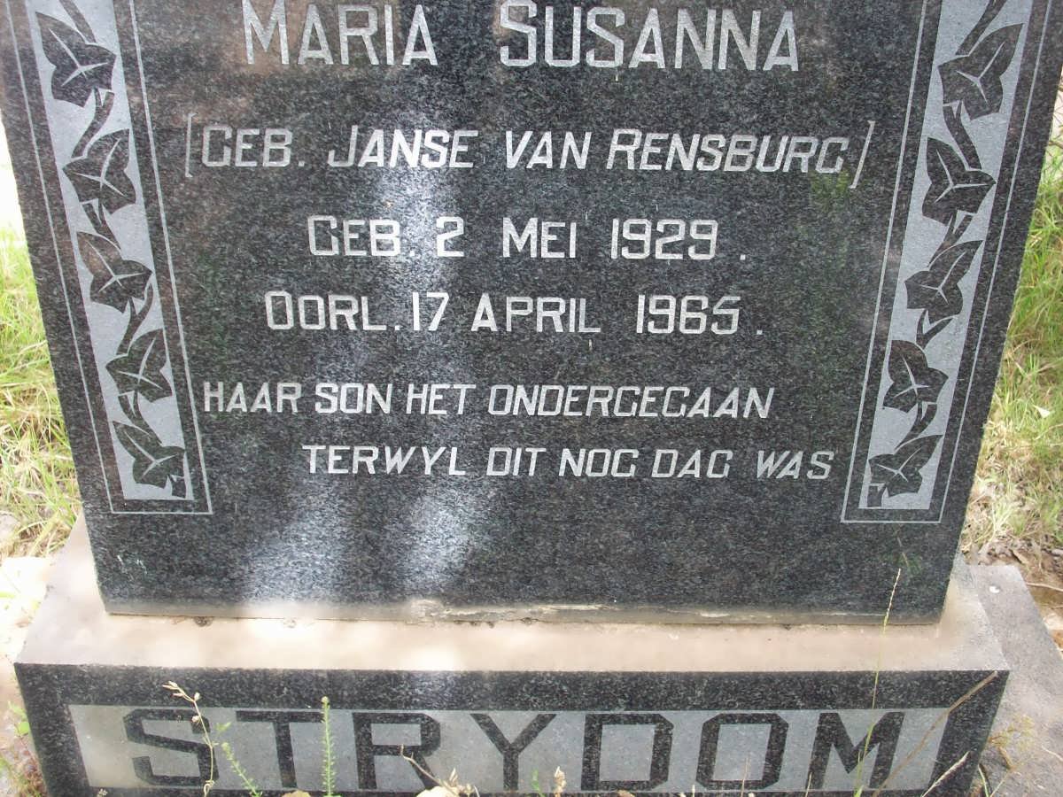 STRYDOM Maria Susanna nee JANSE VAN RENSBURG 1929-1965