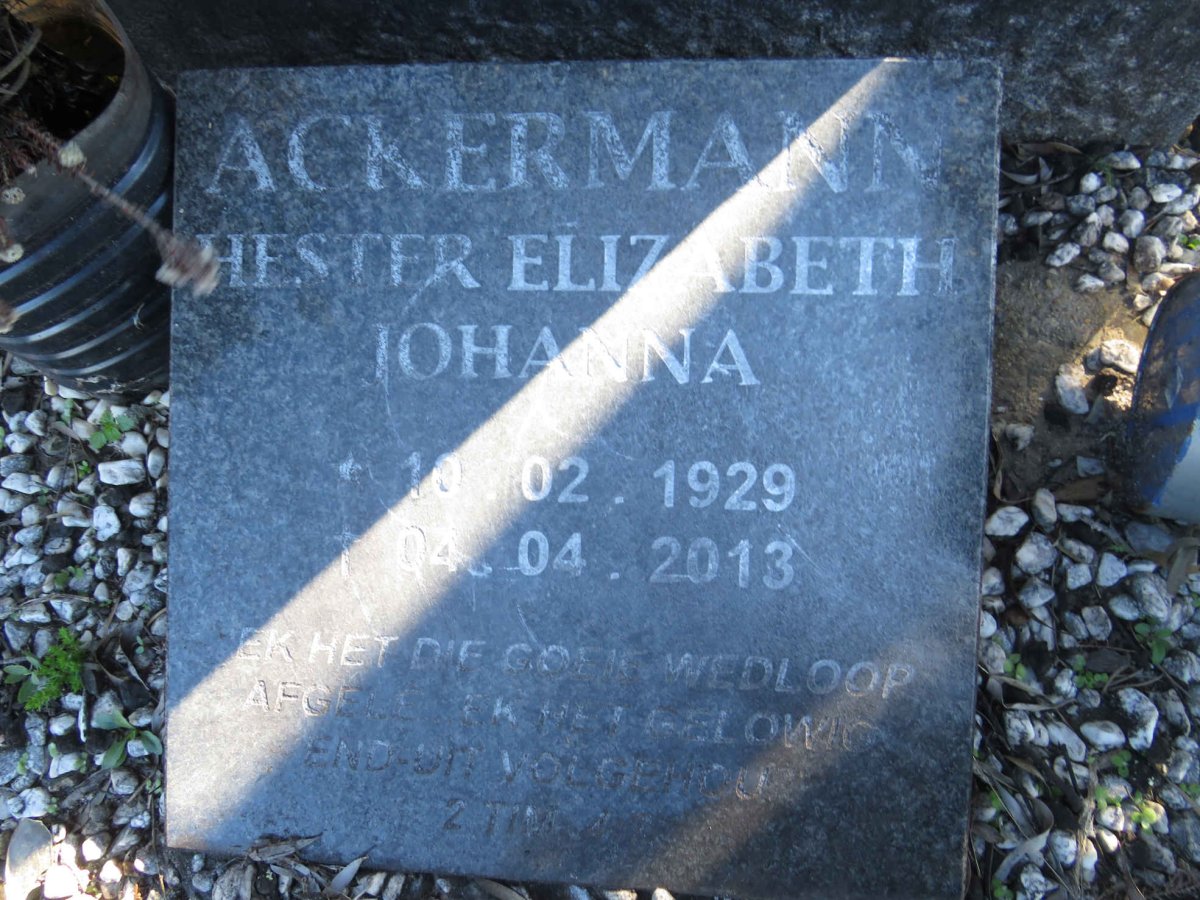 ACKERMANN Hester Elizabeth Johanna 1929-2013