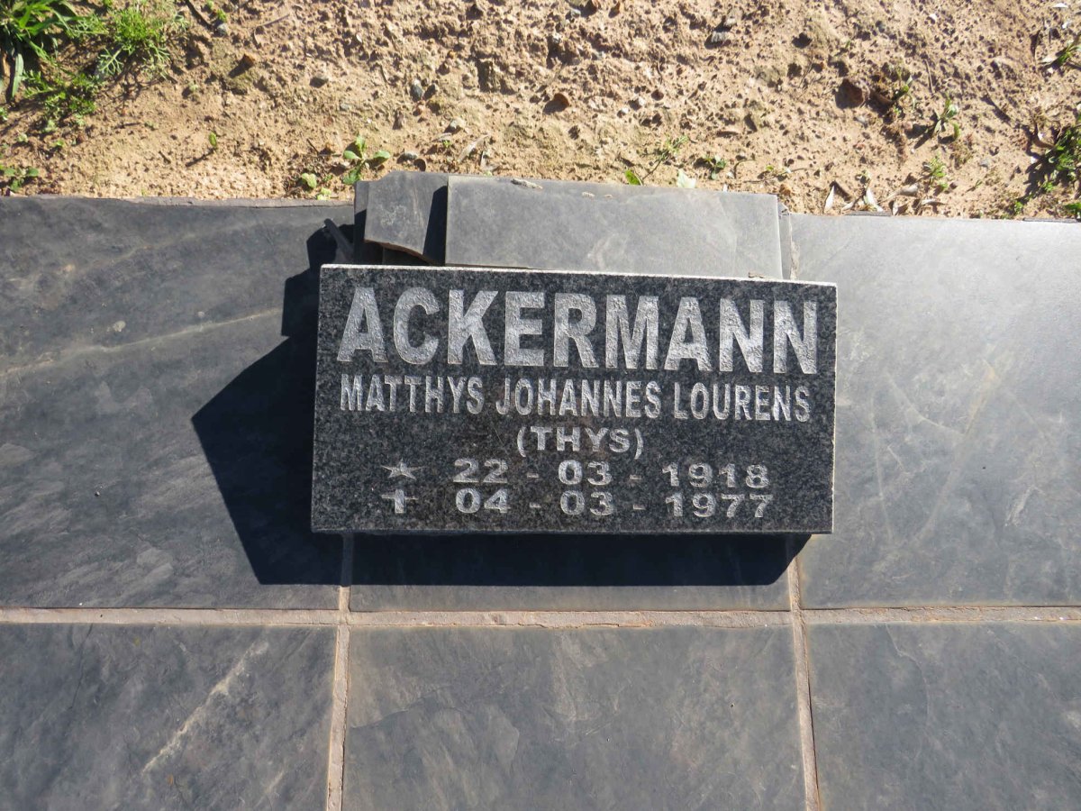 ACKERMANN Matthys Johannes Lourens 1918-1977