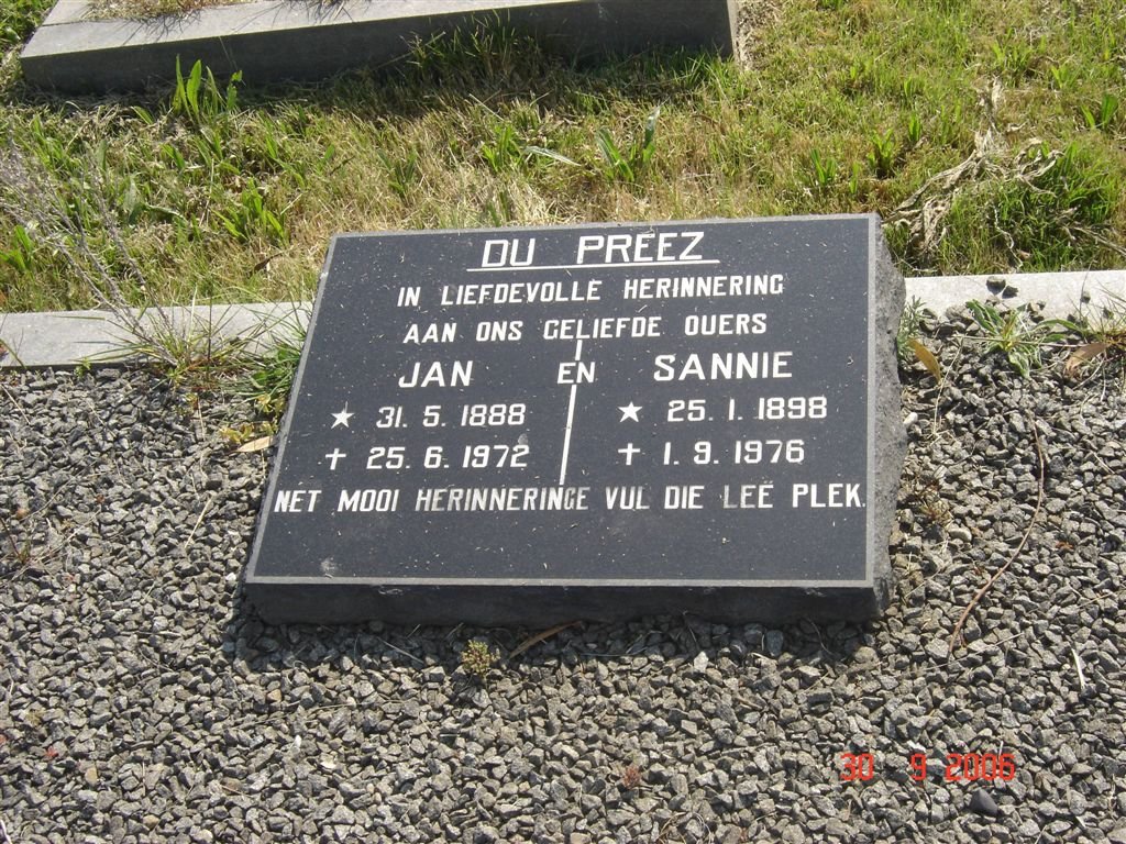 PREEZ Jan, du 1888-1972 &amp; Sannie 1898-1976