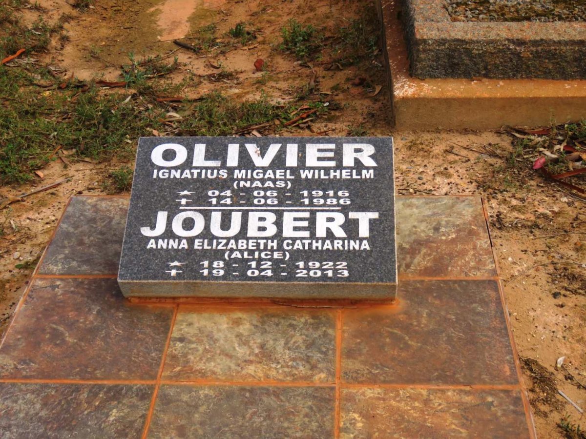 OLIVIER Ignatius Migael Wilhelm 1916-1986 &amp; Anna Elizabeth Catharina 1922-2013