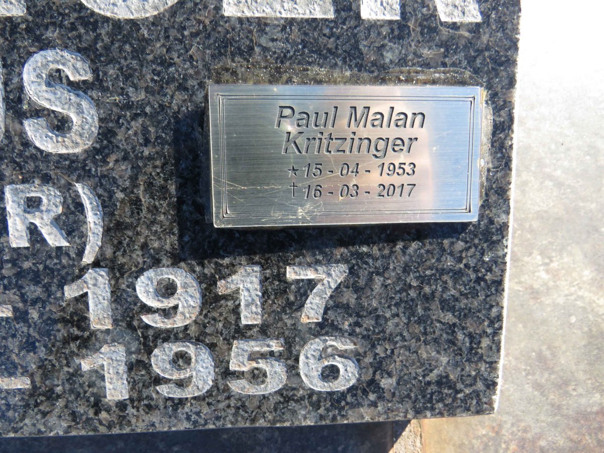 KRITZINGER Paul Malan 1953-2017