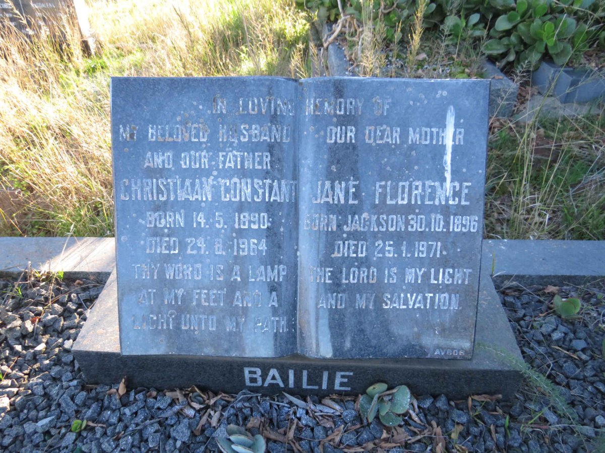 BAILIE Christiaan Constant 1890-1964 & Jane Florence JACKSON 1896-1971