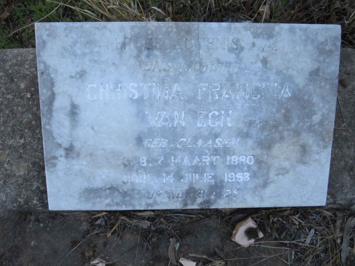 ECK Christina Francina, van nee CLAASEN 1880-1958