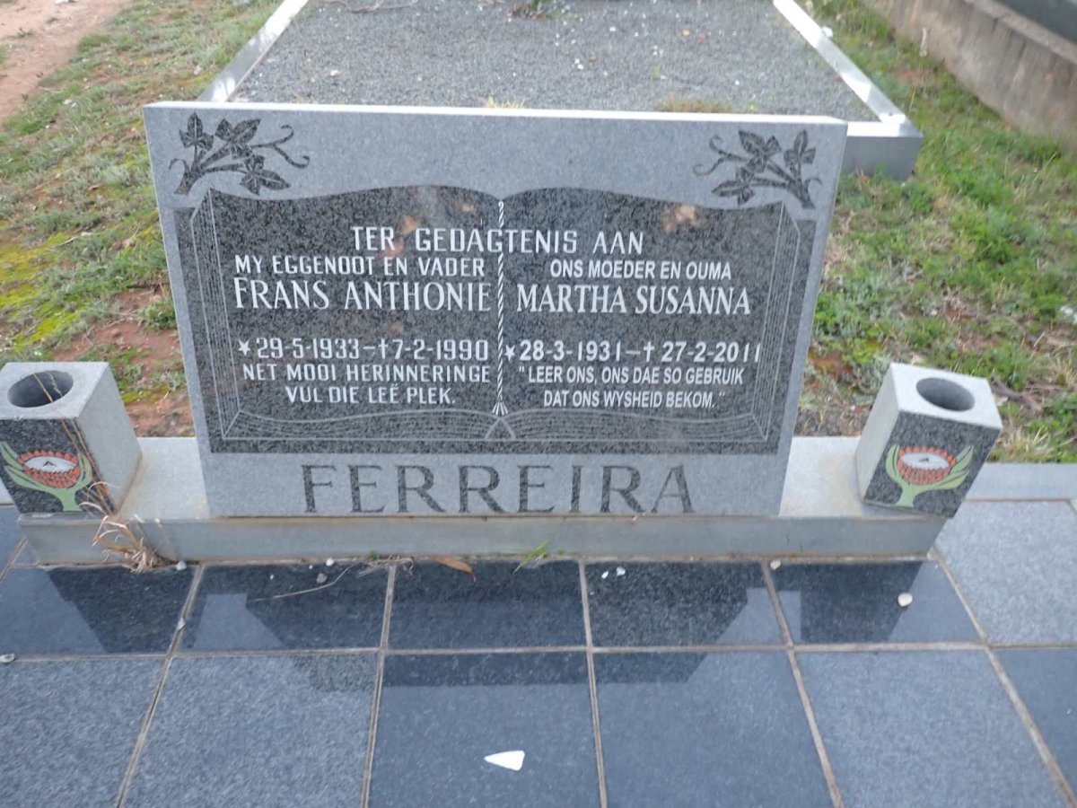 FERREIRA Frans Anthonie 1933-1990 & Martha Susanna 1931-2011