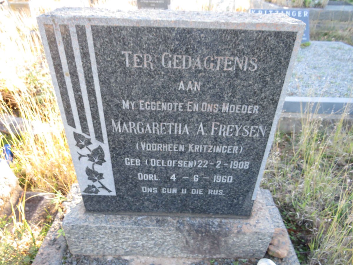 FREYSEN Margaretha A. voorheen KRITZINGER nee OELOFSEN 1908-1960