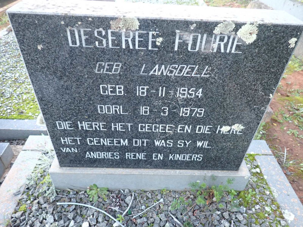 FOURIE Deseree nee LANSDELL 1954-1979
