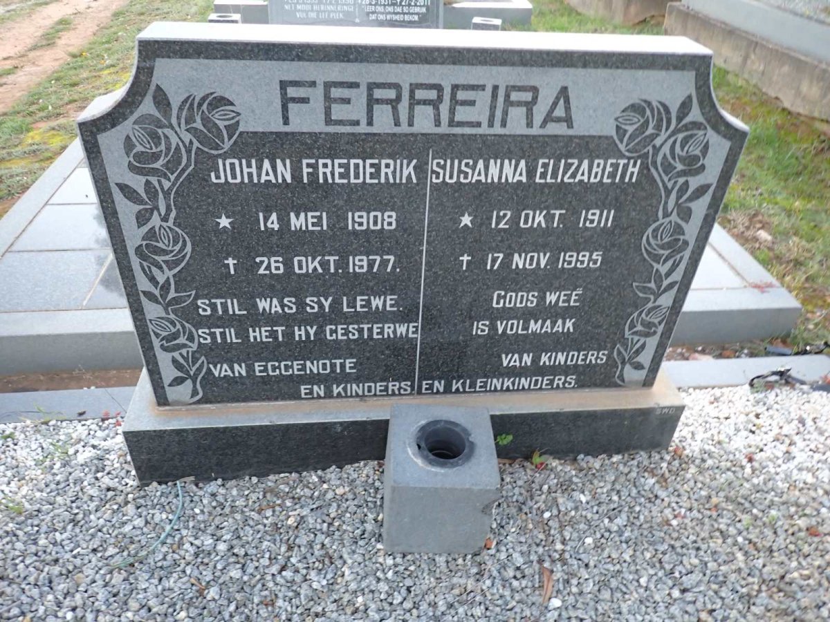 FERREIRA Johan Frederik 1908-1977 & Susanna Elizabeth 1911-1995