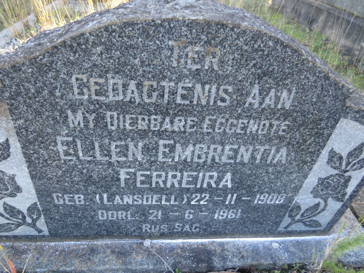 FERREIRA Ellen Embrentia nee LANSDELL 1908-1961