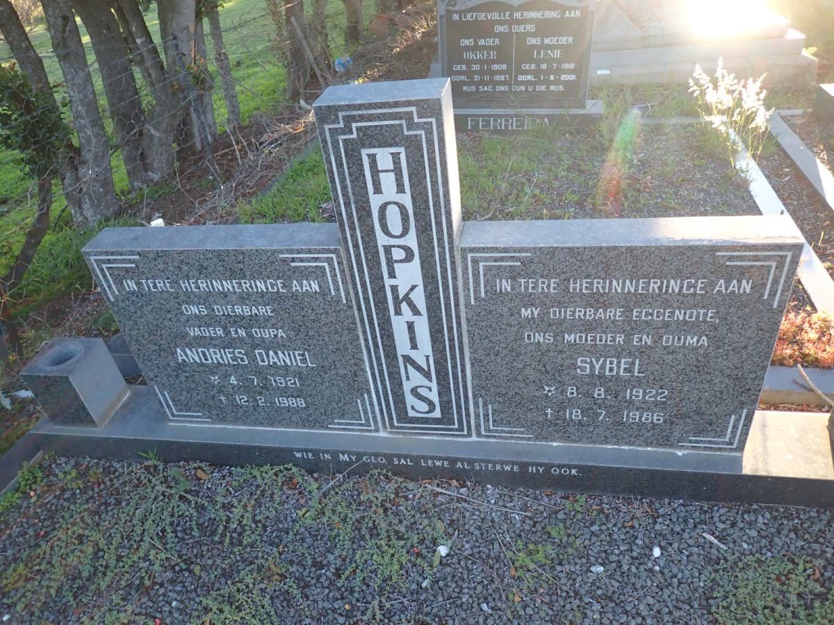 HOPKINS Andries Daniel 1921-1988 & Sybel 1922-1986