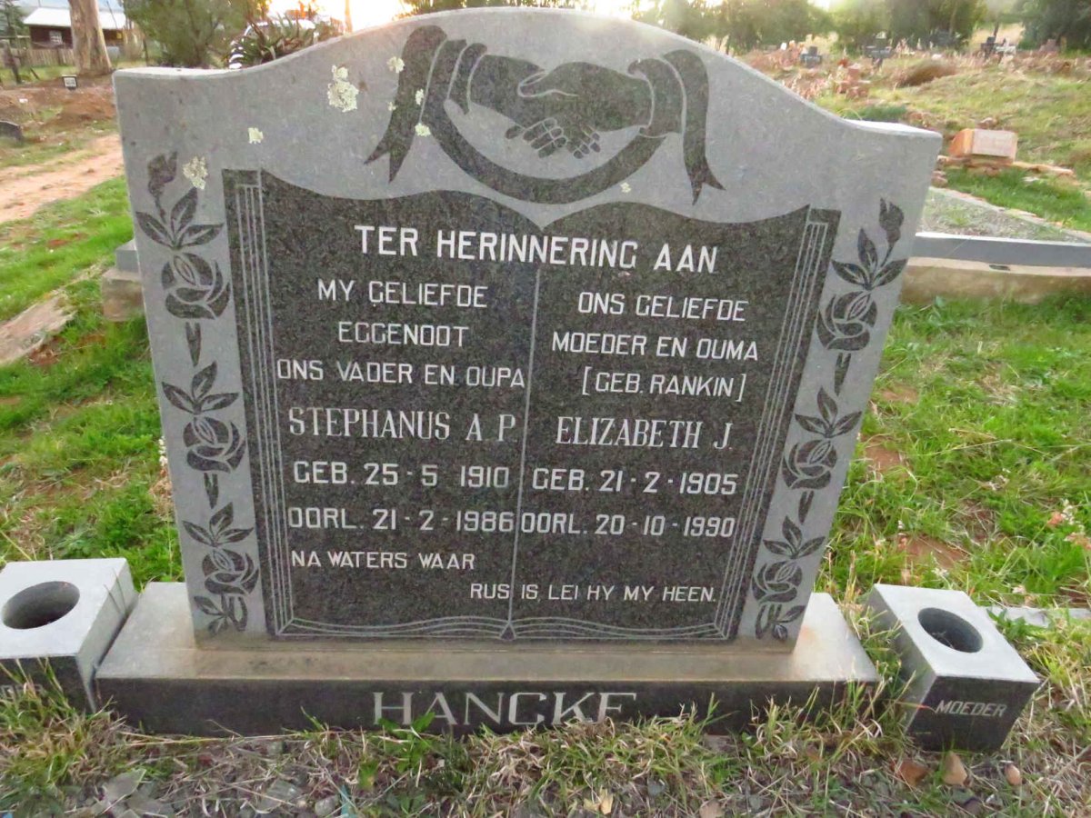 HANCKE Stephanus A.P. 1910-1986 & Elizabeth J. RANKIN 1905-1990