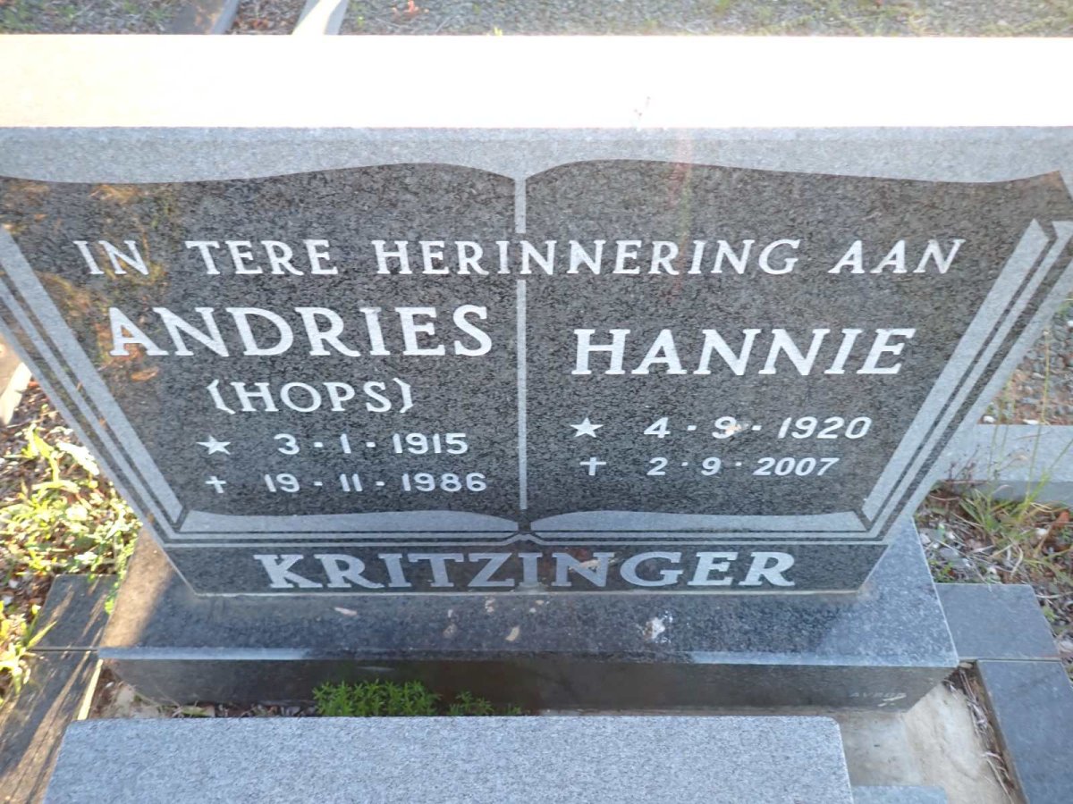 KRITZINGER Andries 1915-1986 & Hannie 1920-2007