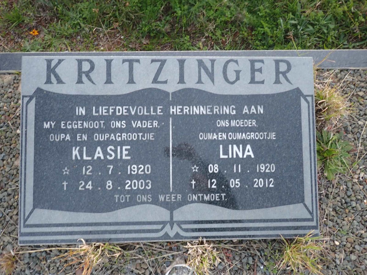 KRITZINGER Klasie 1920-2003 & Lina 1920-2012