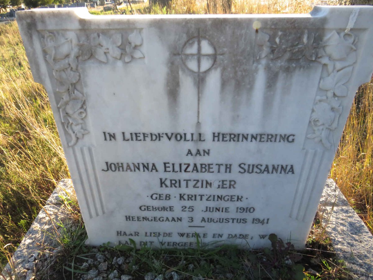 KRITZINGER Johanna Elizabeth Susanna nee KRITZINGER 1910-1941