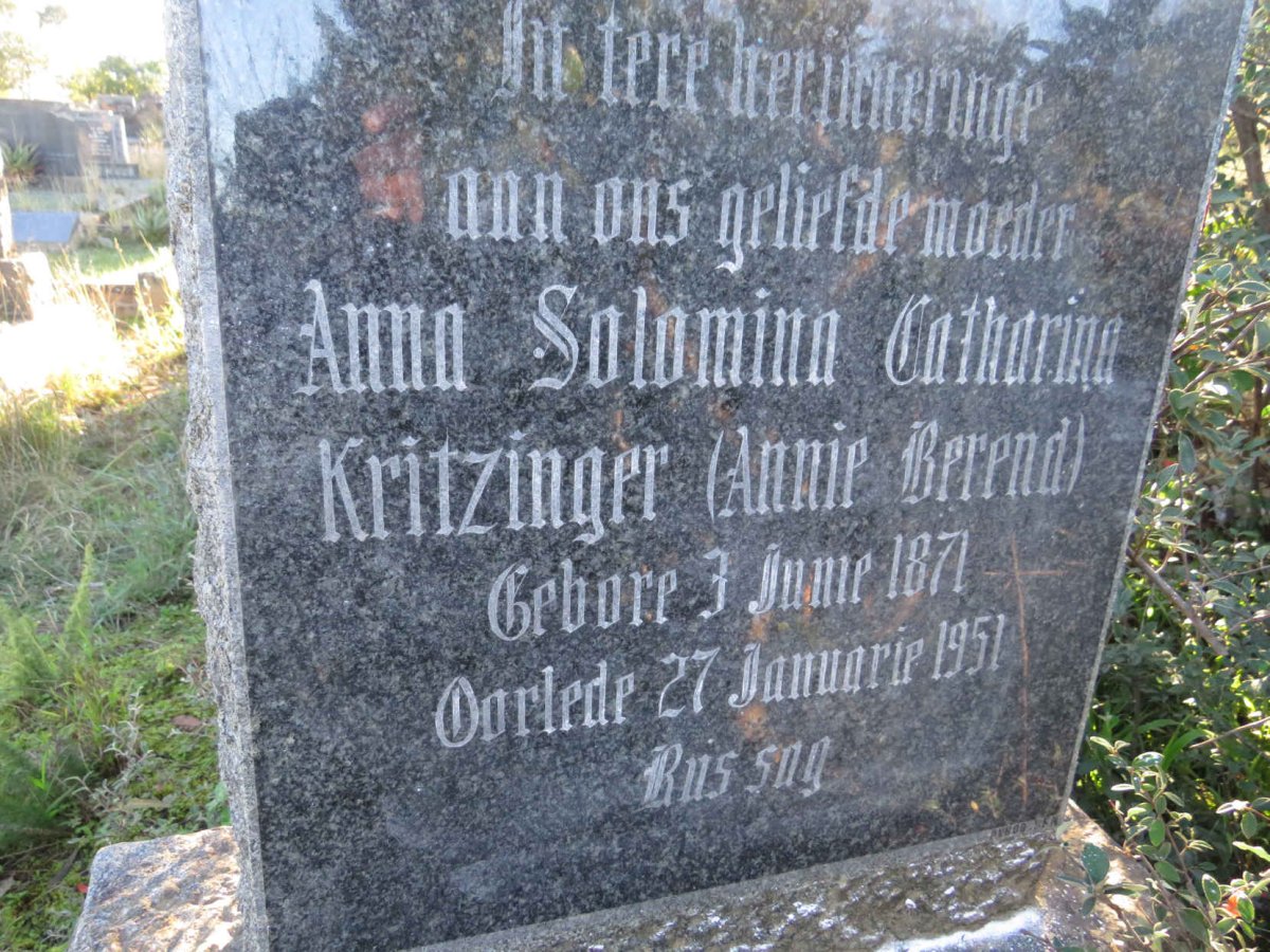 KRITZINGER Anna Salomina Catharina 1971-1951