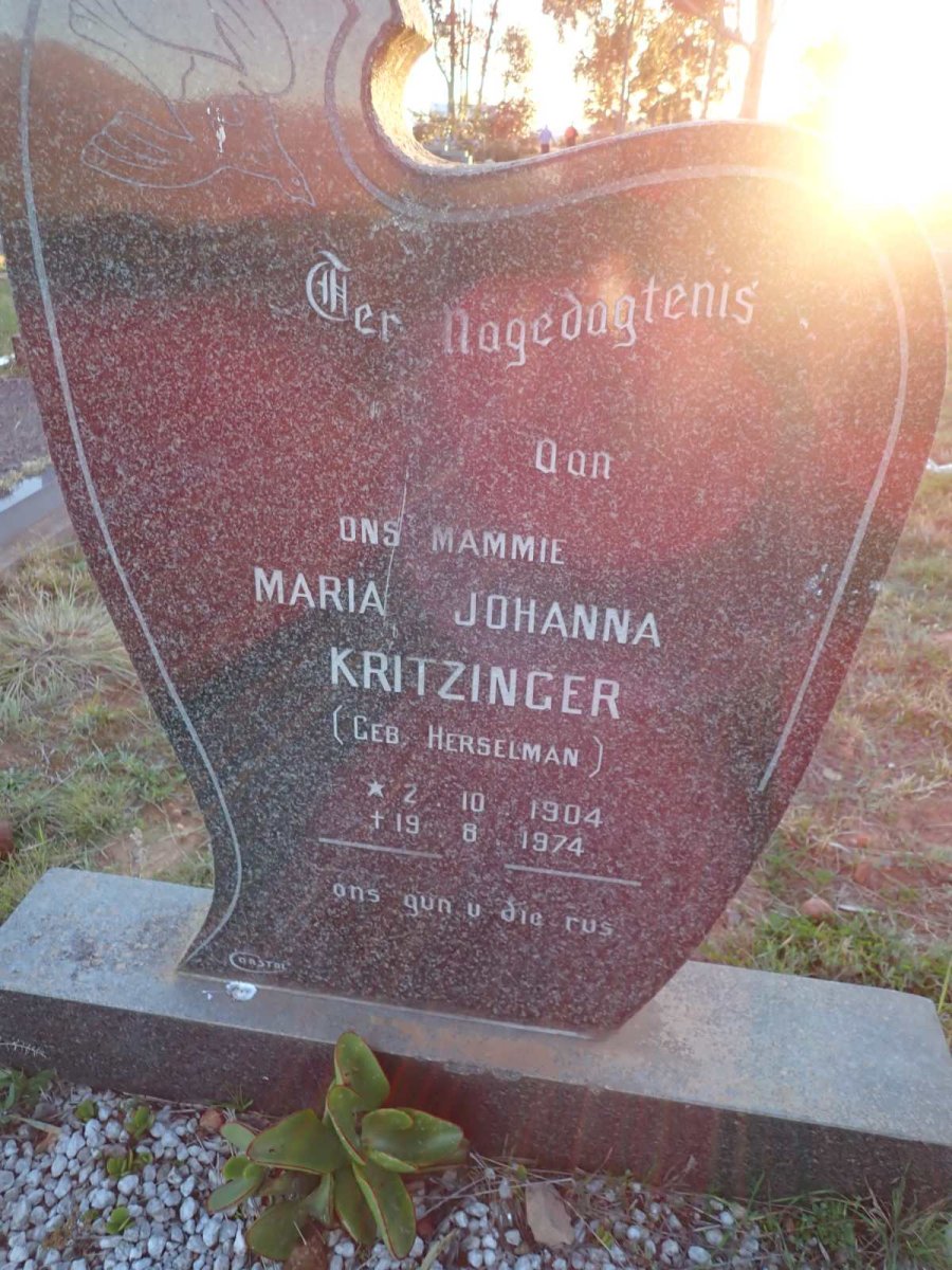 KRITZINGER Maria Johanna nee HERSELMAN 1904-1974