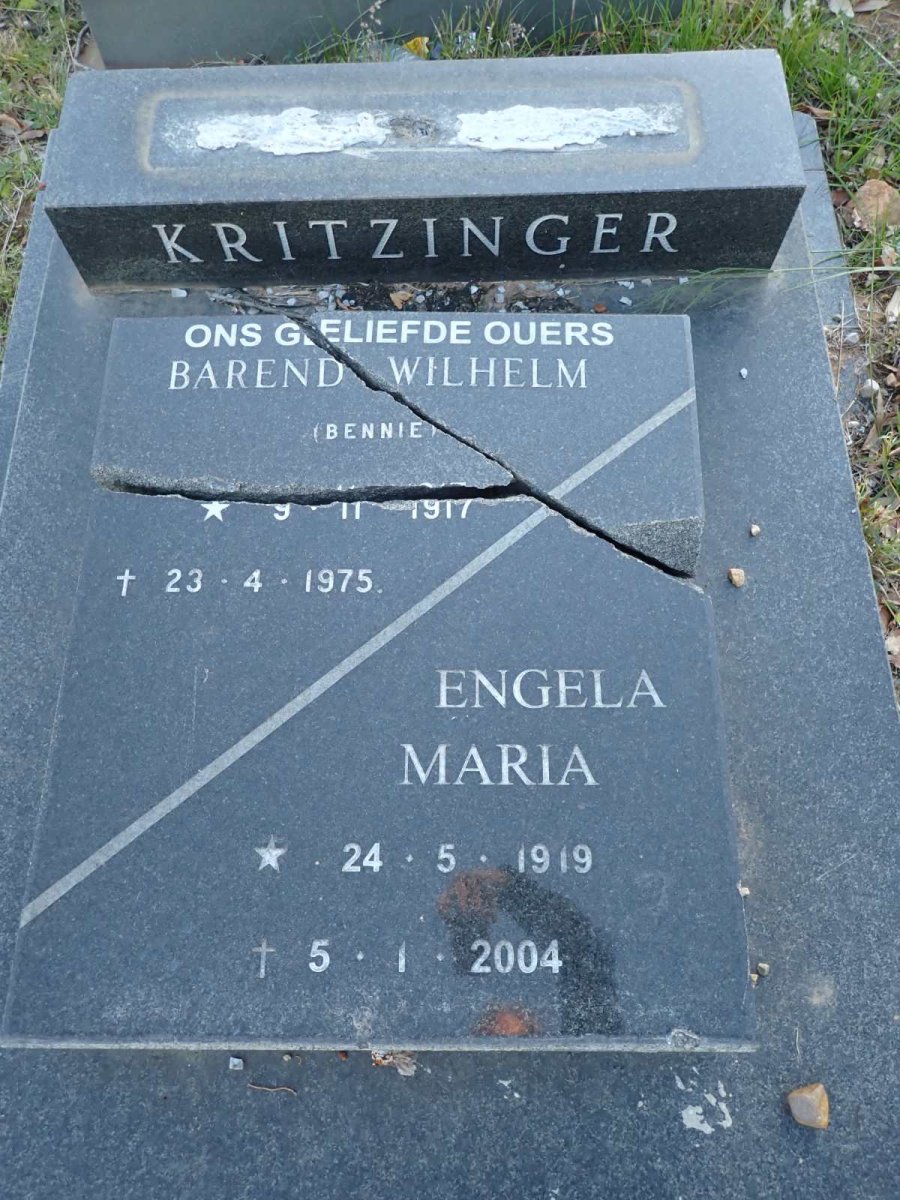 KRITZINGER Barend Wilhelm 1917-1975 & Engela Maria 1919-2004