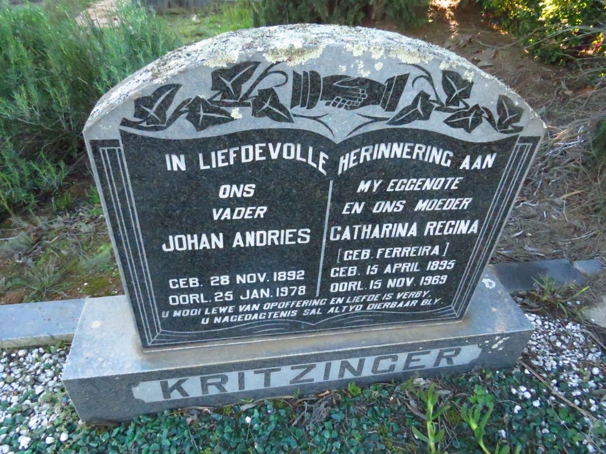 KRITZINGER Johan Andries 1892-1978 & Catharina Regina FERREIRA 1895-1969