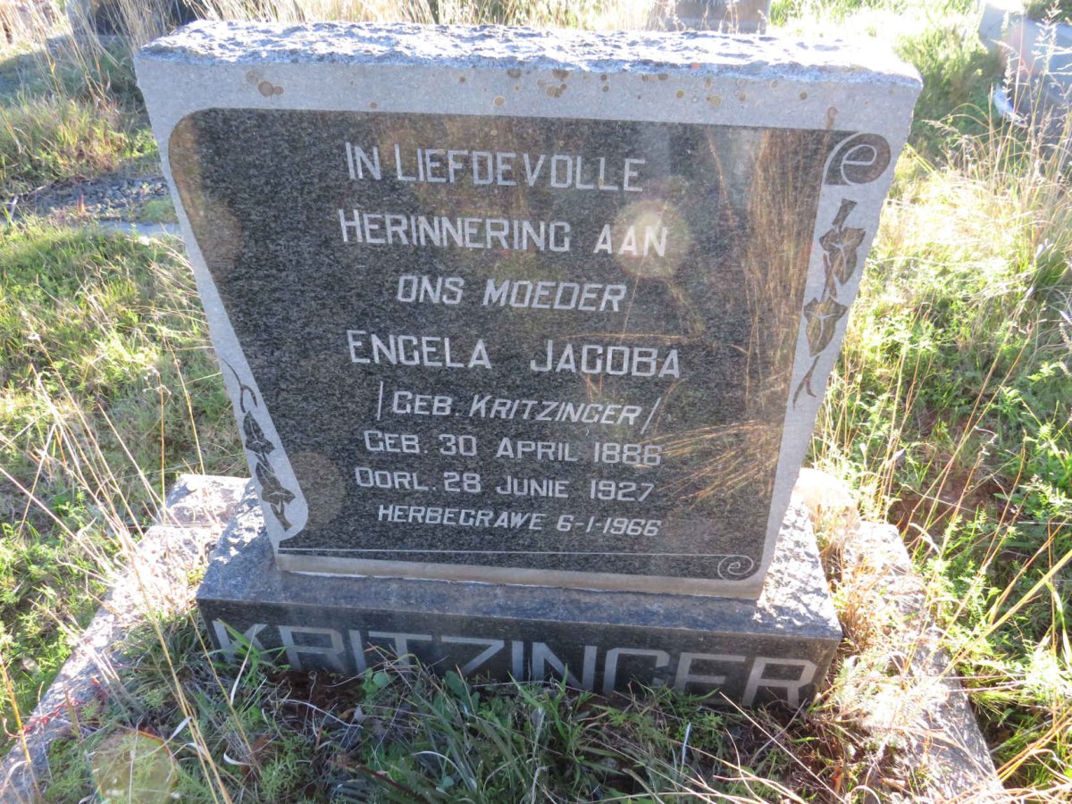 KRITZINGER Engela Jacoba nee KRITZINGER 1886-1927