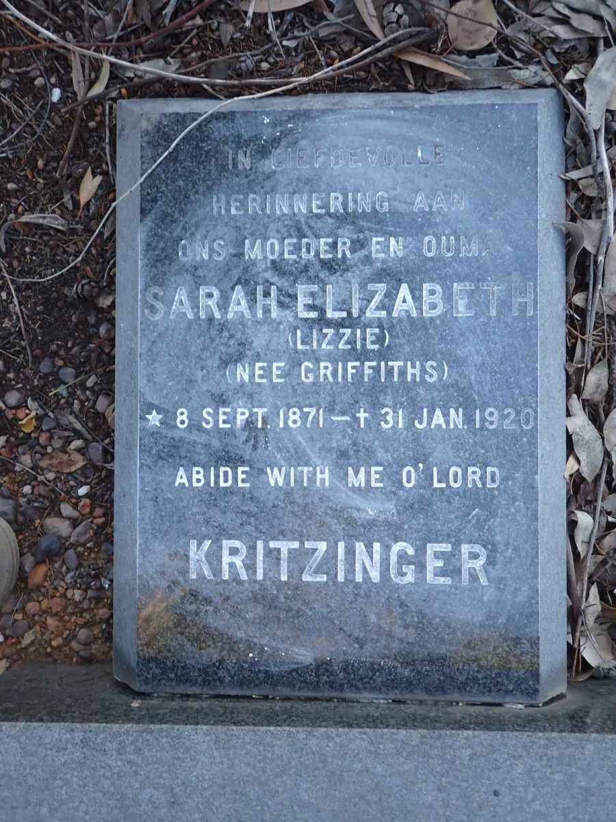 KRITZINGER Sarah Elizabeth nee GRIFFITHS 1871-1920
