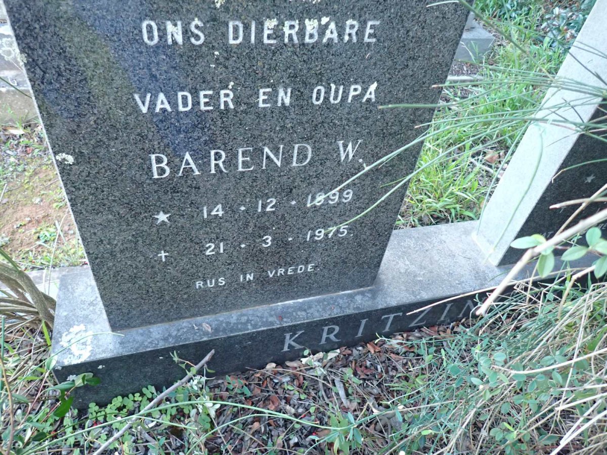KRITZINGER Barend W. 1899-1975 & Johanna P. TERBLANCHE 1907-1974 _1