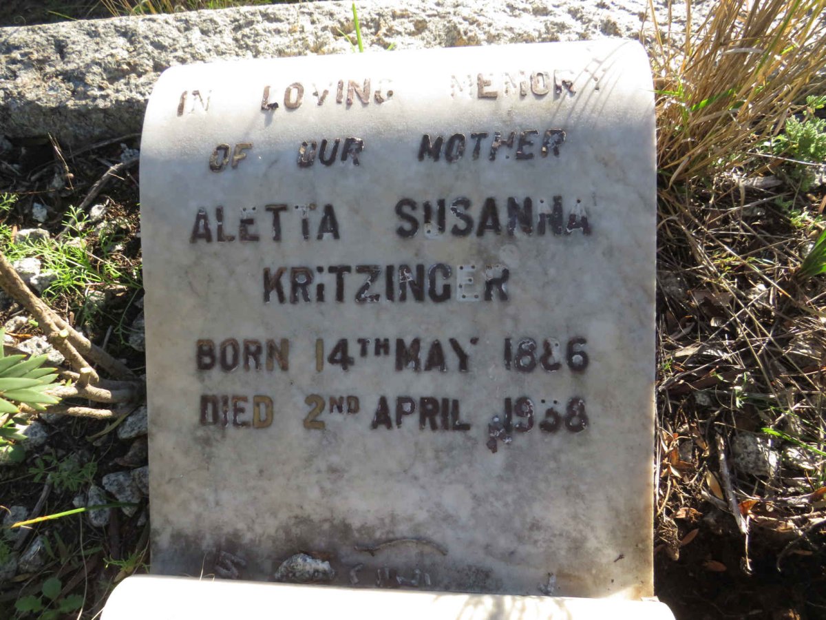 KRITZINGER Aletta Susanna 1886-1938