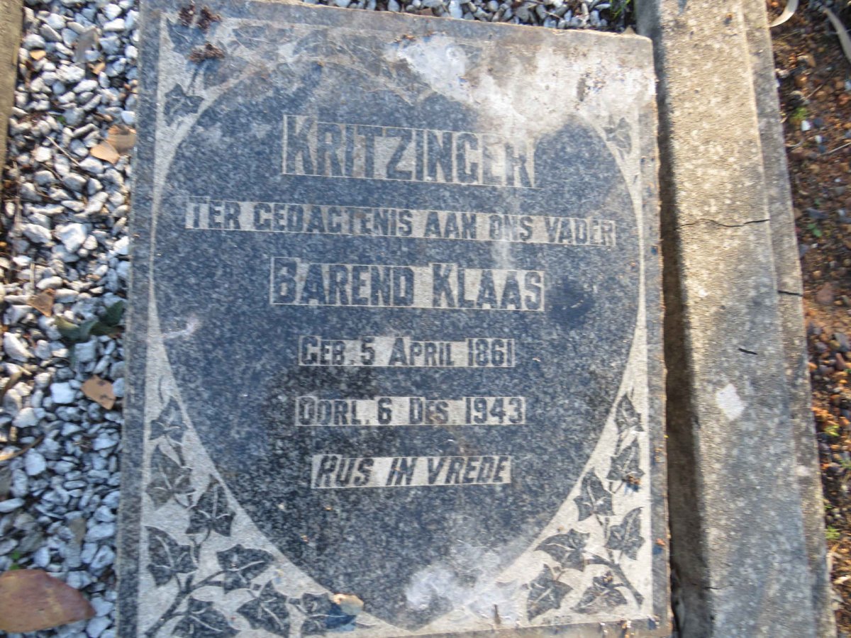 KRITZINGER Barend Klaas 1861-1943