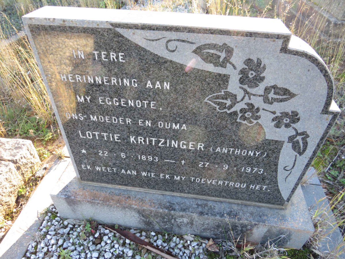 KRITZINGER Lottie nee ANTHONY 1893-1973
