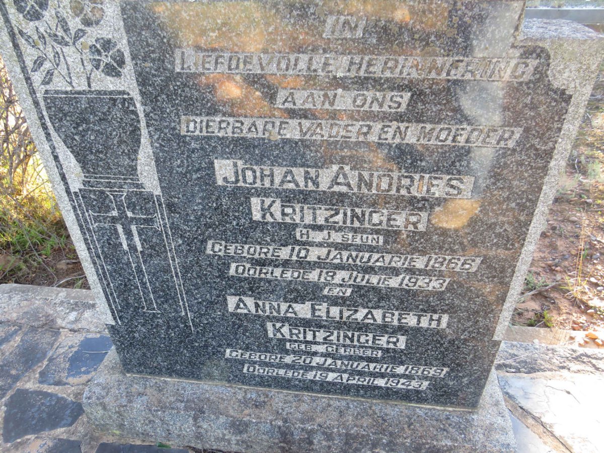 KRITZINGER Johan Andries 1866-1933 & Anna Elizabeth GERBER 1869-1943