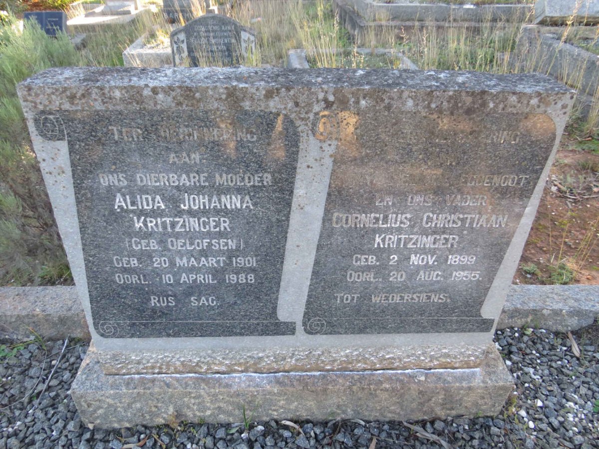 KRITZINGER Cornelius Christiaan 1899-1955 & Alida Johanna OELOFSEN 1901-1988