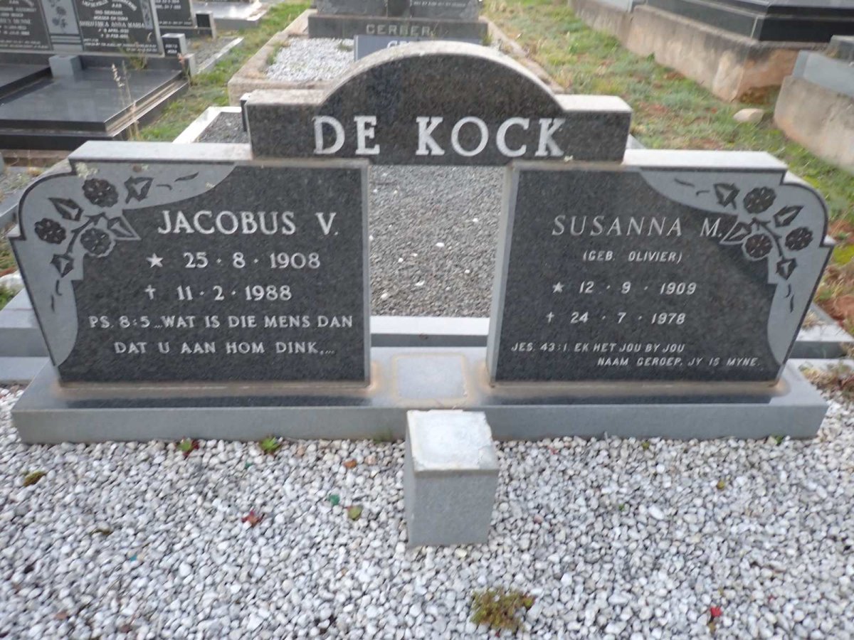 KOCK Jacobus V., de 1908-1988 & Susanna M. OLIVIER 1909-1978