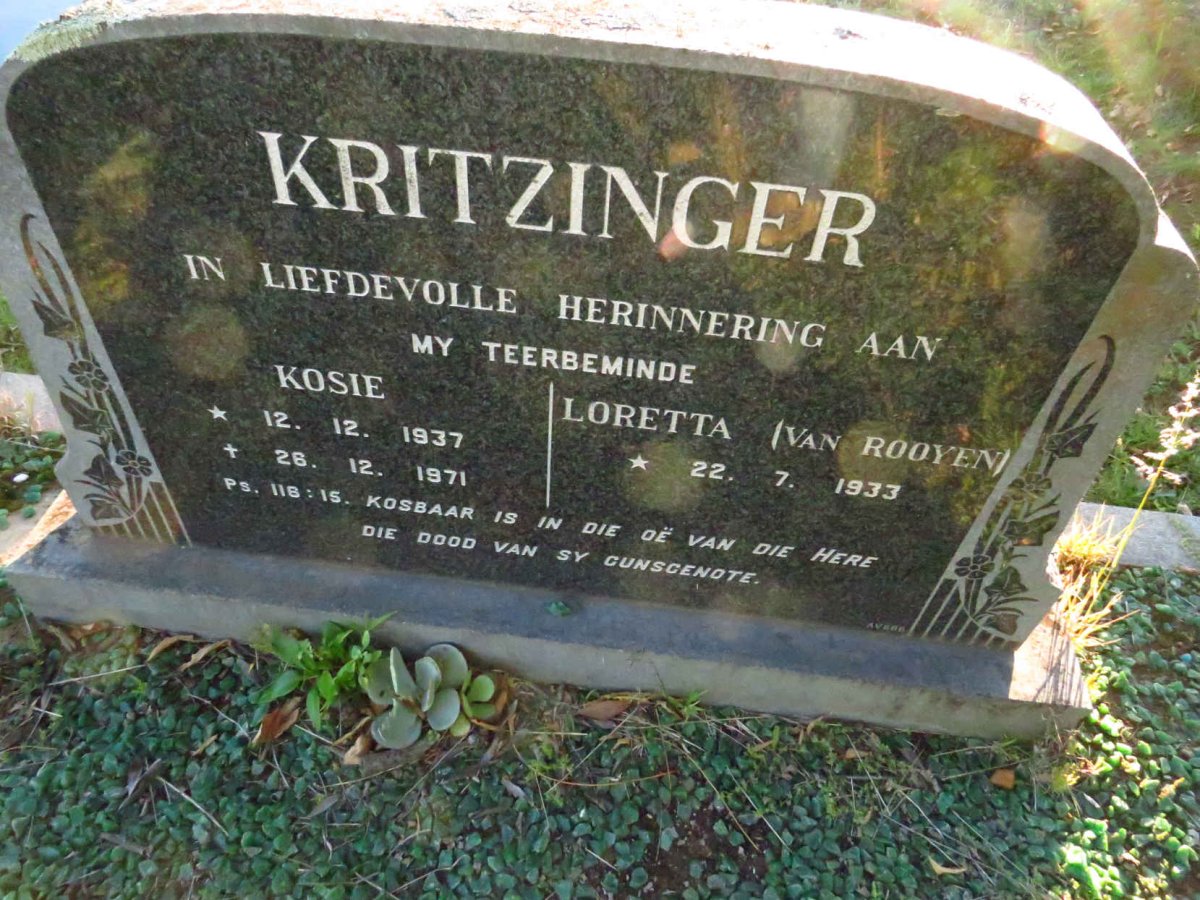 KRITZINGER Kosie 1937-1971 & Loretta VAN ROOYEN 1933-