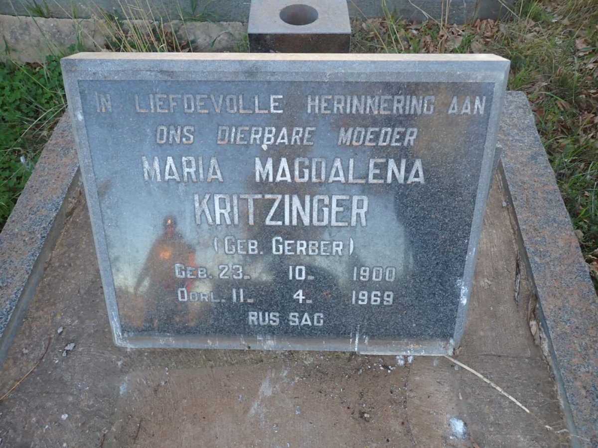 KRITZINGER Maria Magdalena nee GERBER 1900-1969