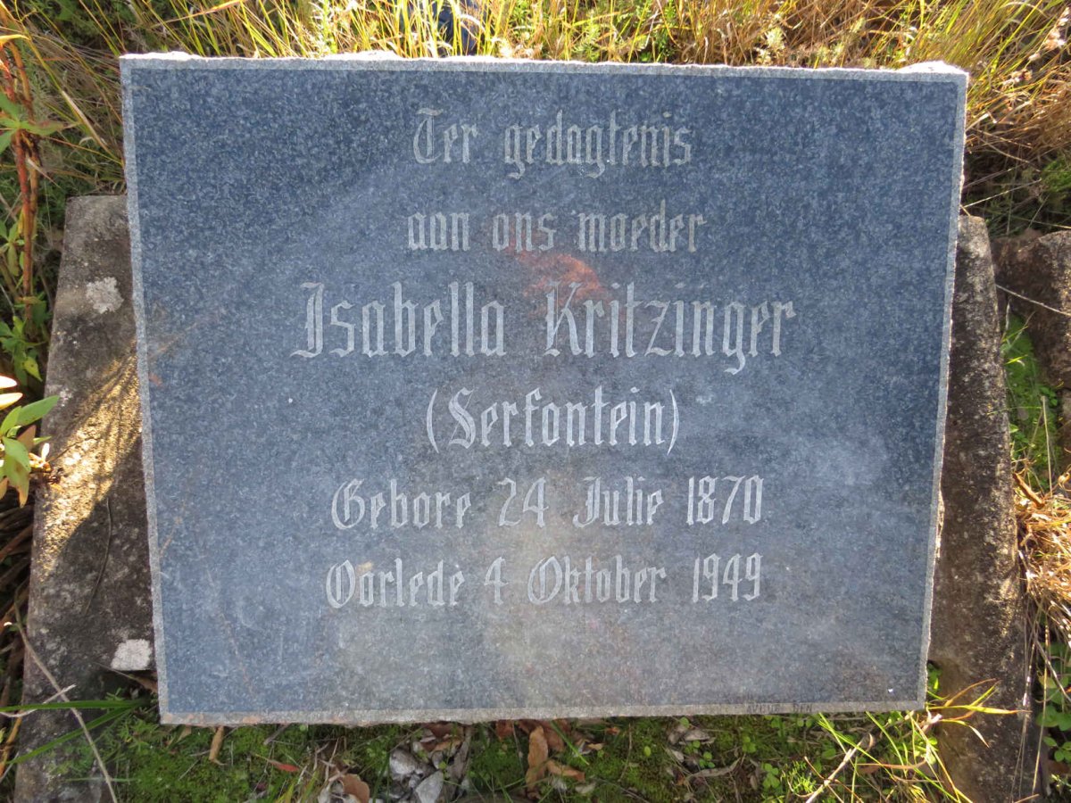 KRITZINGER Isabella nee SERFONTEIN 1870-1949