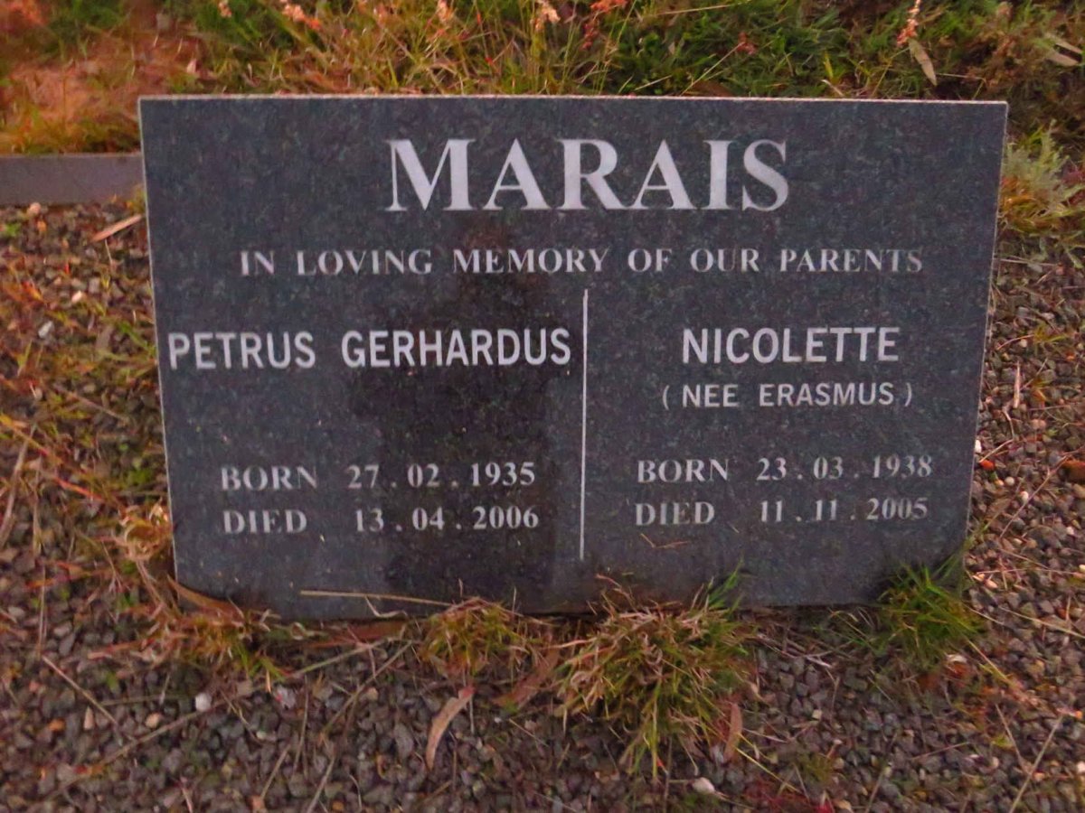 MARAIS Petrus Gerhardus 1935-2006 & Nicolette ERASMUS 1938-2005