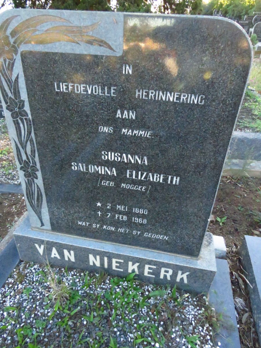 NIEKERK Susanna Salomina Elizabeth, van nee MOGGEE 1880-1968
