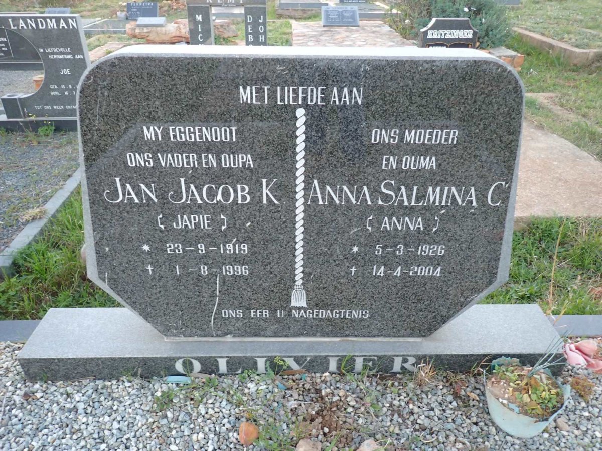 OLIVIER Jan Jacob K. 1919-1996 & Anna Salmina C. 1926-2004