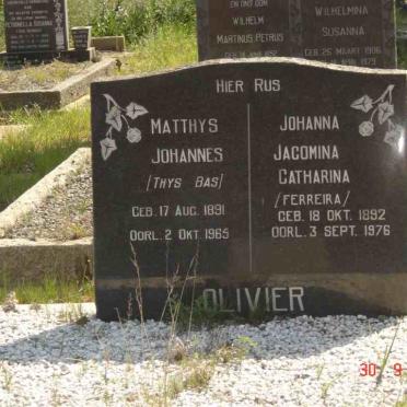 OLIVIER Matthys Johannes 1891-1965 &amp; Johanna Jacomina Catharina FERREIRA 1892-1976