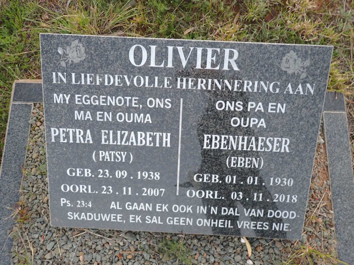 OLIVIER Ebenhaeser 1930-2018 & Petra Elizabeth 1938-2007