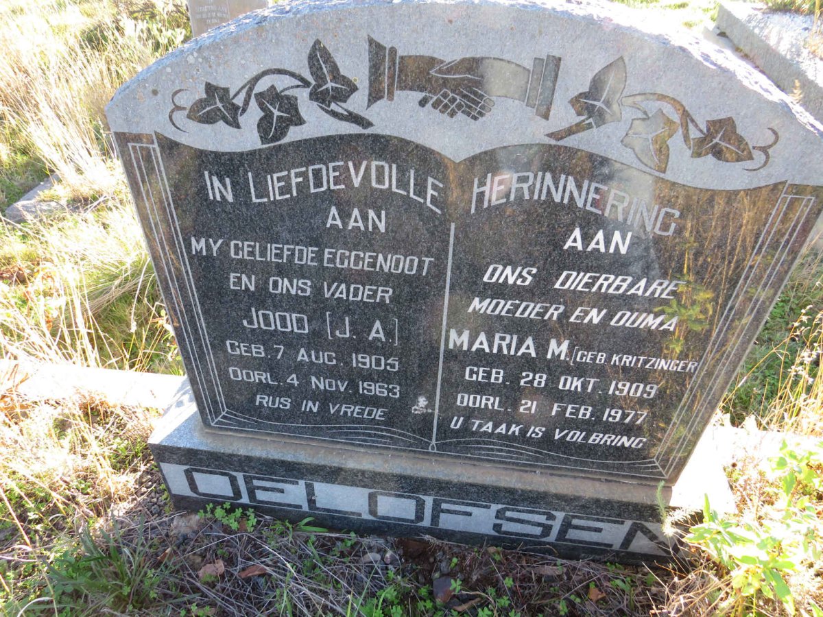 OELOFSEN J.A. 1905-1963 & Maria M. KRITZINGER 1909-1977