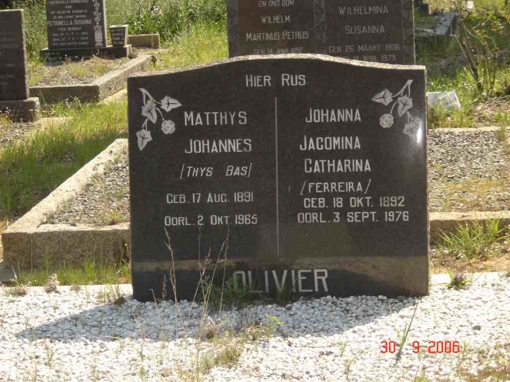 OLIVIER Matthys Johannes 1891-1965 &amp; Johanna Jacomina Catharina FERREIRA 1892-1976