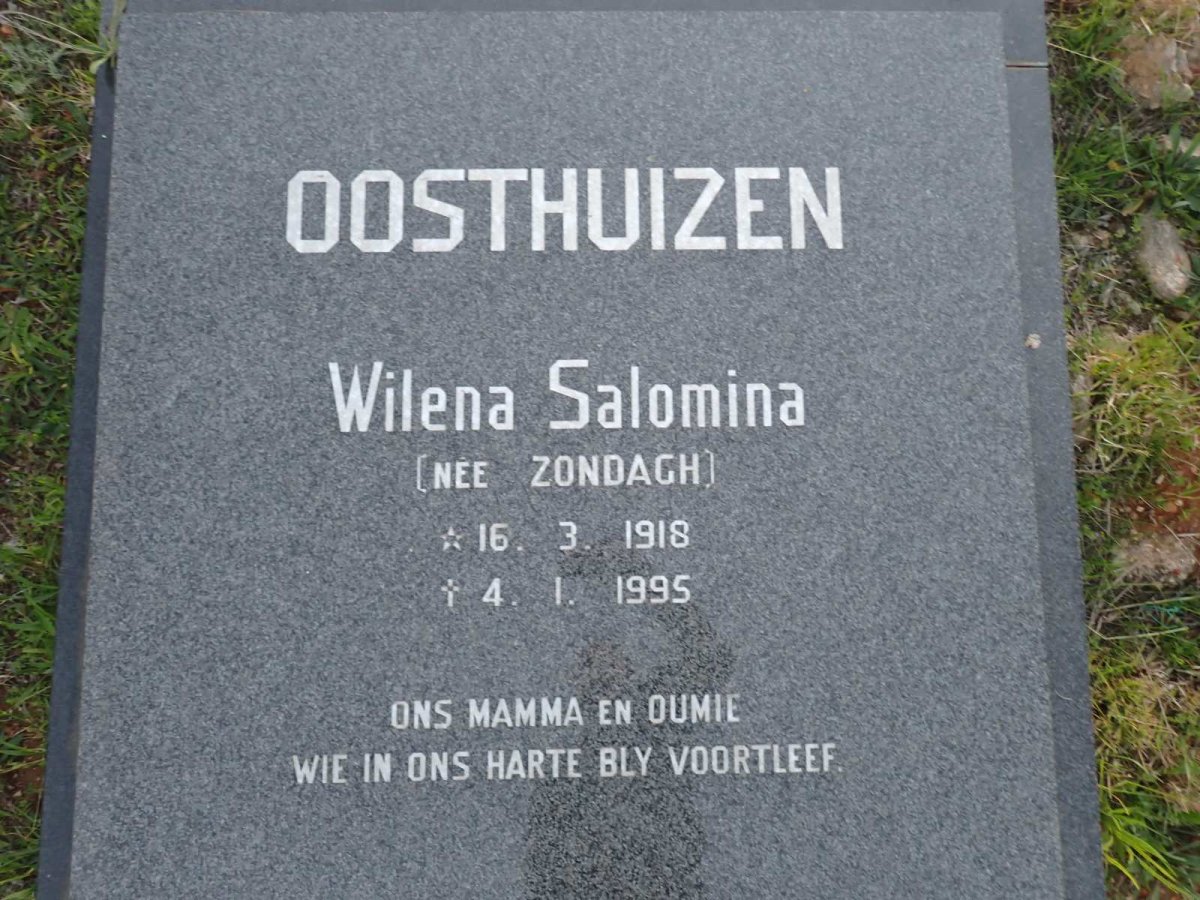OOSTHUIZEN Wilena Salomina nee ZONDAGH 1918-1995