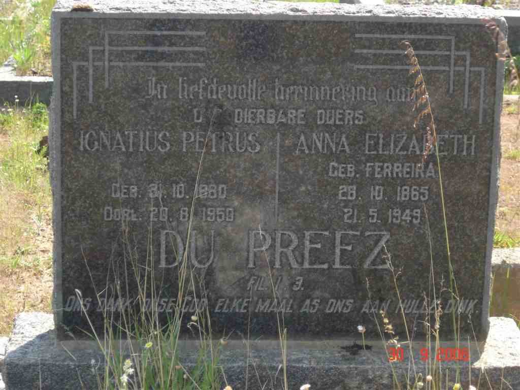 PREEZ Ignatius Petrus, du 1880-1950 &amp; Anna Elizabeth FERREIRA 1865-1949