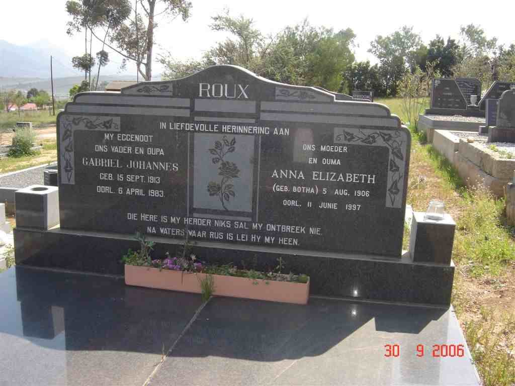 ROUX Gabriel Johannes 1913-1983 &amp; Anna Elizabeth BOTHA 1906-1997