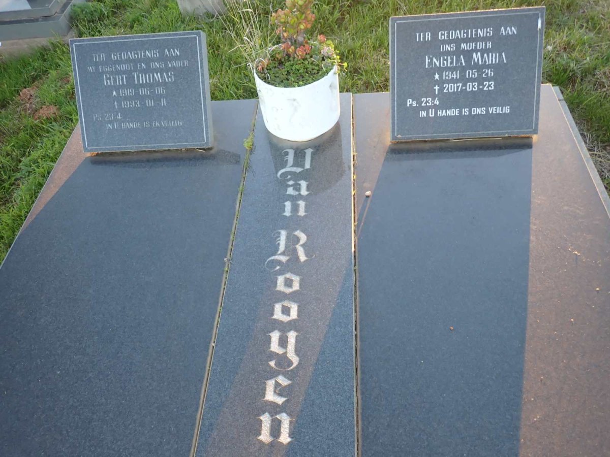 ROOYEN Gert Thomas 1919-1993 & Engela Maria 1941-2017