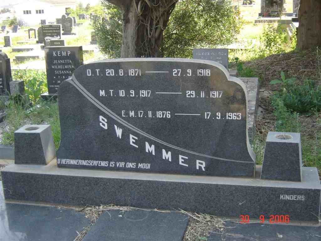 SWEMMER D.T. 1871-1918 ::  SWEMMER M.T. 1917-1917 :: SWEMMER E.M. 1876-1963