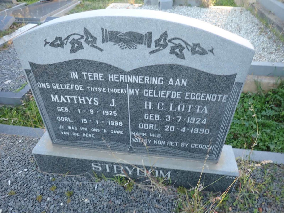 STRYDOM Matthys J. 1925-1998 & H.C. Lotta 1924-1990