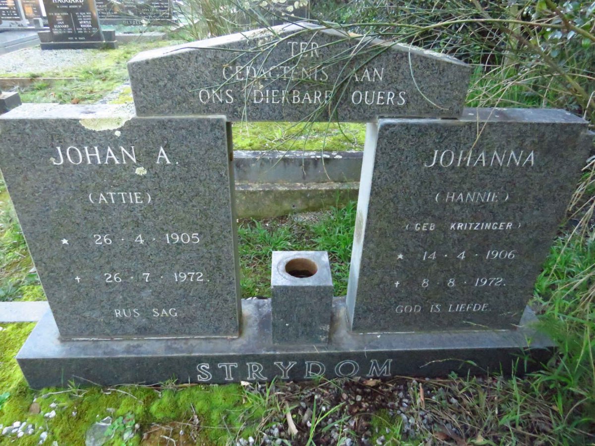 STRYDOM Johan A. 1905-1972 & Johanna KRITZINGER 1906-1972
